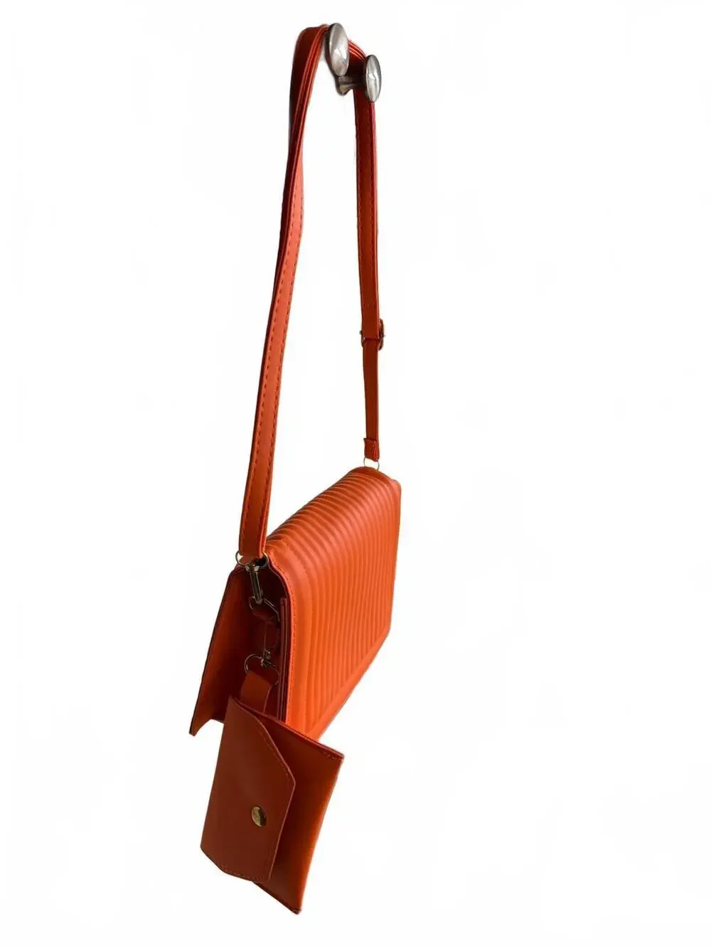 Orange Quilted Crossbody Bag with Adjustable Strap and Coin Purse